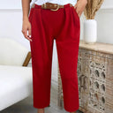 Chic High-Waist Pants with Pleat Design and Belt