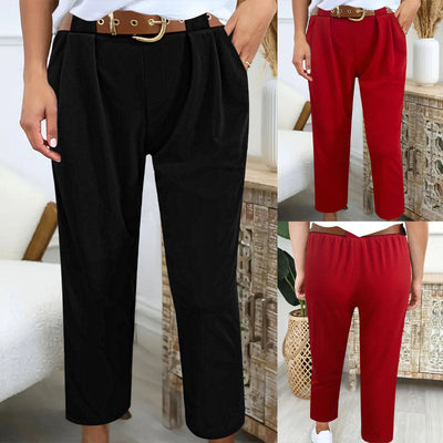 Chic High-Waist Pants with Pleat Design and Belt