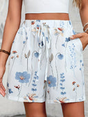 Floral Print Women's Shorts with Stretch Waistband & Pockets