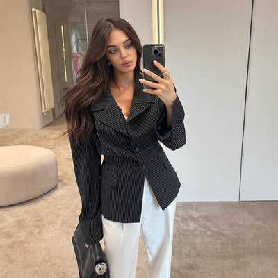 Textured Pinstripe Women's Blazer Jacket