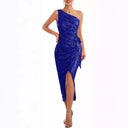 Women’s Asymmetrical Evening Gown with Sequin Detail and High Slit