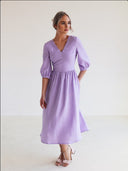 Chic Women's V-Neck Linen Dress - Flowing Design