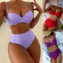Women's High-Cut Bikini Set with Padded Top and Adjustable Straps