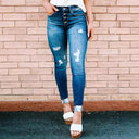 Chic High-Waist Skinny Jeans with Button Accents