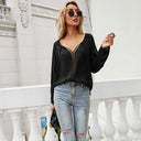 Lace Detail Women's Blouse with Deep V-Neck