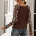 Leopard Sleeve Women's Fashion T-Shirt with Knot
