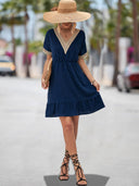 V-Neck Women's Dress with Lace Accents