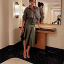 Chic Faux Leather Midi Skirt with Flowing Hem