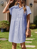 Chic Women's Striped Shirt Dress with Pockets