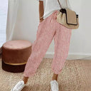 Women's Striped Pants with Elastic Waist and Side Pockets