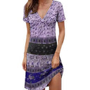 Chic Women's V-Neck Short Sleeve Dress with Unique Print