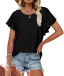 Chic Ruffle and Lace Short-Sleeve Blouse for Women