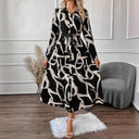 Chic Women's Patterned Shirt Dress with Fitted Belt