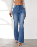Chic High-Waisted Flared Jeans with Trendy Fringes