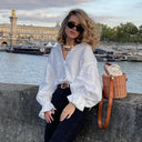 Chic Women's Linen Blouse with Balloon Sleeves
