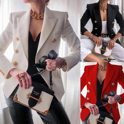 Chic Women's Double-Breasted Blazer with Stylish Accents
