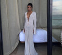 Stylish Mesh Dress with Deep V-Neck and Long Sleeves
