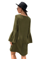 Chic Women's V-Neck Dress with Flared Sleeves