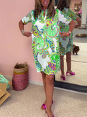 Stylish Women’s Shirt Dress with Trendy Print and Convenient Side Pockets