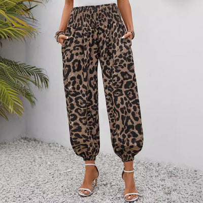 Modern Leopard Print Aladin Trousers with Elastic Waist
