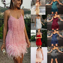 Glitter Evening Dress with Feathers & Shimmering Accents