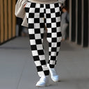 Chic Women's Checked Pants with Elastic Waistband