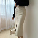 Chic Faux Leather Midi Skirt with Side Slit