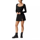 Chic Mini Dress with Heart Neckline & Long Sleeves