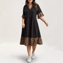 Chic V-Neck Women's Dress with Animal Print