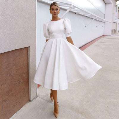 Chic A-Line Dress with Puff Sleeves