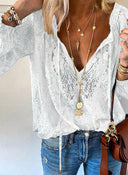 Chic V-Neck Blouse with Lace Accents for Women