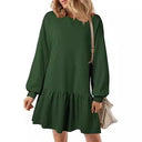Chic Women's Sweat Dress with Ruffled Hem and Statement Sleeves