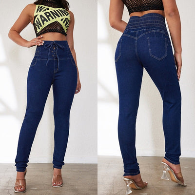 Adjustable Drawstring High-Waisted Women's Jeans