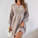 Chic Women's Knitted Mini Dress with Balloon Sleeves