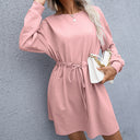 Women's Stylish Sweatshirt Dress with Waist Tie & Pockets