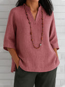 V-Neck Women's Blouse with Side Pockets