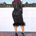 Feather-Embellished Ladies' Fitted Dress