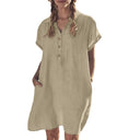 Chic Women's Beach Shirt Dress with Button Placket & Pockets