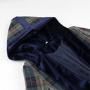 Chic Women's Long Blazer with Stylish Check Design and Plush Velvet Collar