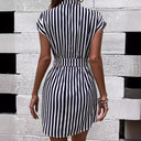 Striped Women's Short-Sleeve Wrap Dress with Waist Belt