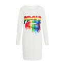 Trendy Women's Long Sleeve Graphic Dress with Pockets