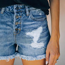 Chic Women's Denim Shorts with Button Accents