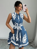 Chic Women's Shirt Dress with Decorative Tie Belt