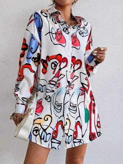 Chic Women's Modern Art Shirt Dress