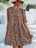 Chic Women's Ruffle Dress with Leopard Print Design