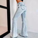 Trendy Women's Flared Jeans with Fringe and Distressed Details