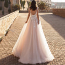 Floral Appliqué Wedding Dress with Tulle Overlay