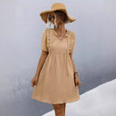 Chic Women's Pleated Dress with Ruffle Accents