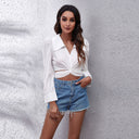 Chic High-Neck Blouse with Balloon Sleeves & Twist Design