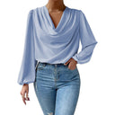 Stylish Asymmetrical Neckline Long Sleeve Blouse for Women